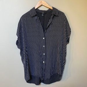 Black white striped oversized button up blouse